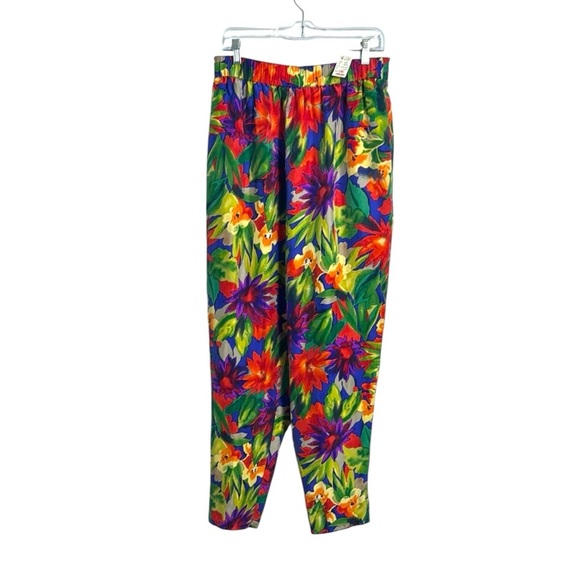 NWT Talbots Vintage 100% Silk Tropical Print Pull On Pants Size Medium - Picture 1 of 14